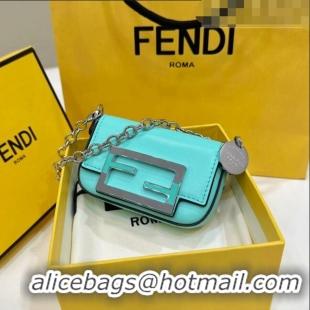 Top Grade Fendi Nano Baguette Bag Charm with Chain in Calf Leather 80128 Tiffany Blue 2023