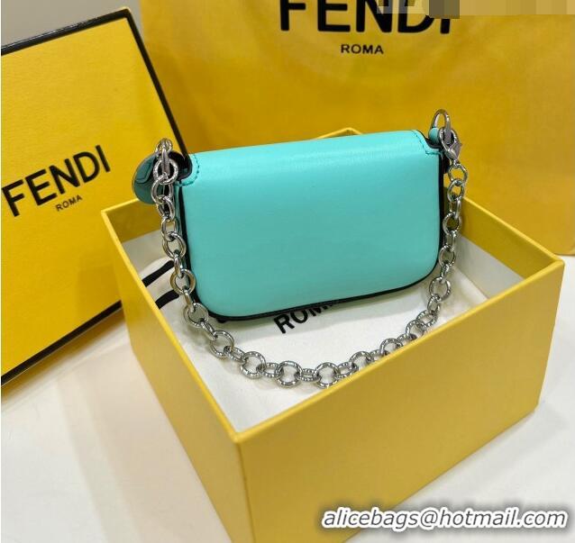 Top Grade Fendi Nano Baguette Bag Charm with Chain in Calf Leather 80128 Tiffany Blue 2023