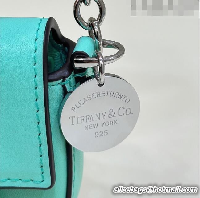 Top Grade Fendi Nano Baguette Bag Charm with Chain in Calf Leather 80128 Tiffany Blue 2023