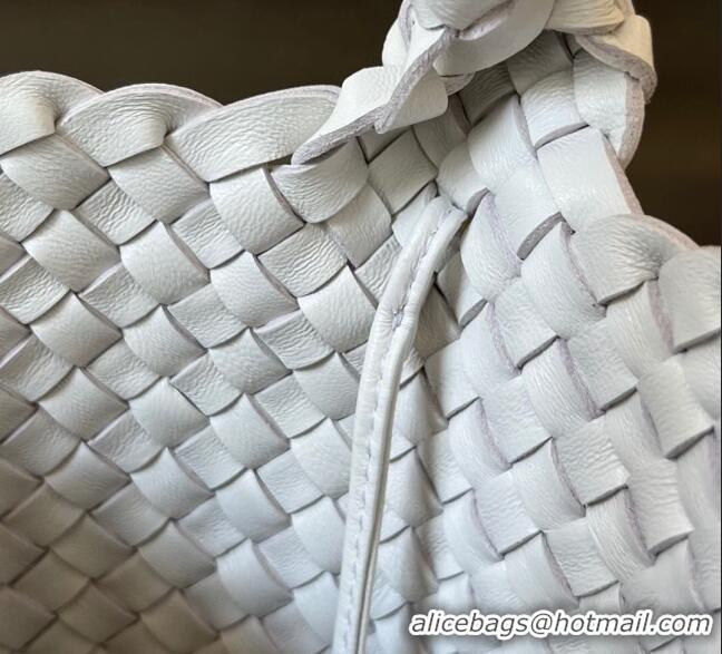 Best Quality Bottega Veneta Small Cabat Bucket Bag in Intreccio Leather 753172 White 2023