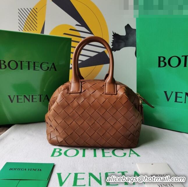 Buy Discount Bottega Veneta Mini Bauletto Top Handle Bag in Intreccio Leather 764535 Brown 2023