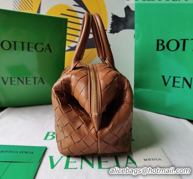 Buy Discount Bottega Veneta Mini Bauletto Top Handle Bag in Intreccio Leather 764535 Brown 2023