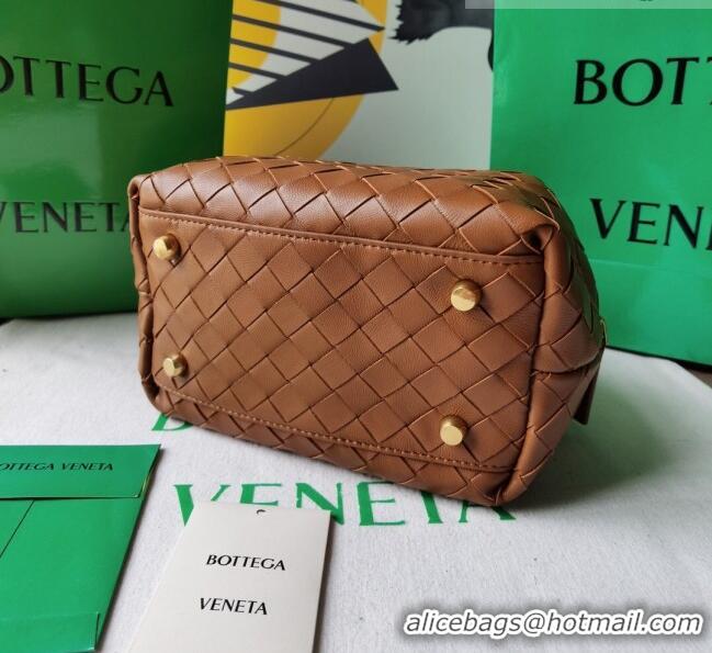 Buy Discount Bottega Veneta Mini Bauletto Top Handle Bag in Intreccio Leather 764535 Brown 2023