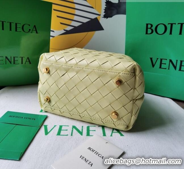 Free Shipping Bottega Veneta Mini Bauletto Top Handle Bag in Intreccio Leather 764535 Yellow 2023