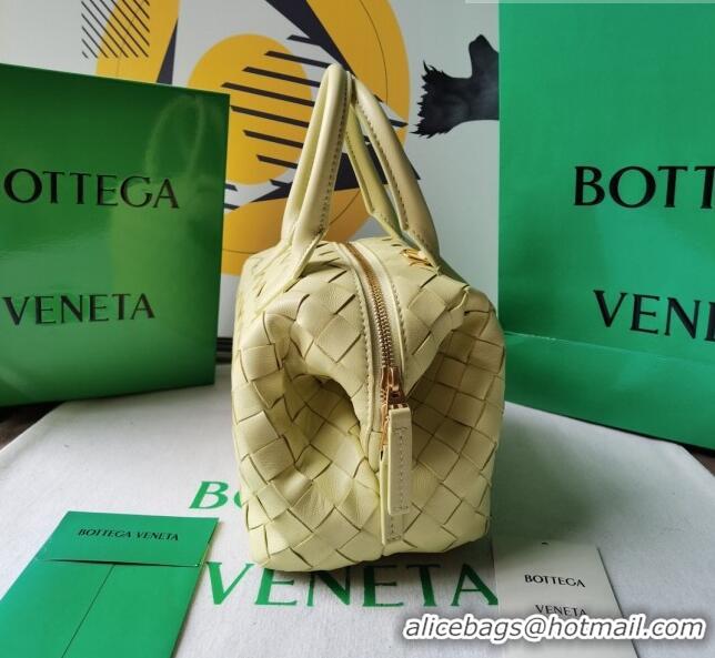 Free Shipping Bottega Veneta Mini Bauletto Top Handle Bag in Intreccio Leather 764535 Yellow 2023