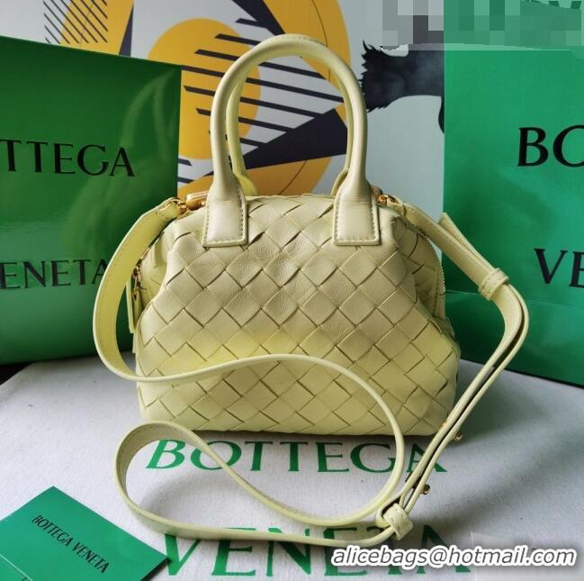 Free Shipping Bottega Veneta Mini Bauletto Top Handle Bag in Intreccio Leather 764535 Yellow 2023