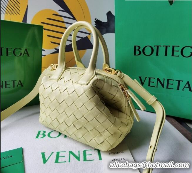 Free Shipping Bottega Veneta Mini Bauletto Top Handle Bag in Intreccio Leather 764535 Yellow 2023