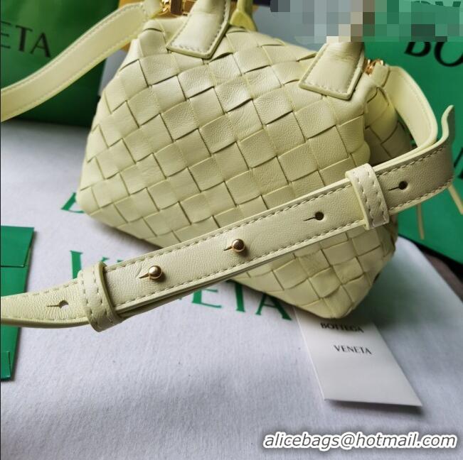 Free Shipping Bottega Veneta Mini Bauletto Top Handle Bag in Intreccio Leather 764535 Yellow 2023