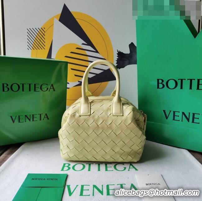 Free Shipping Bottega Veneta Mini Bauletto Top Handle Bag in Intreccio Leather 764535 Yellow 2023