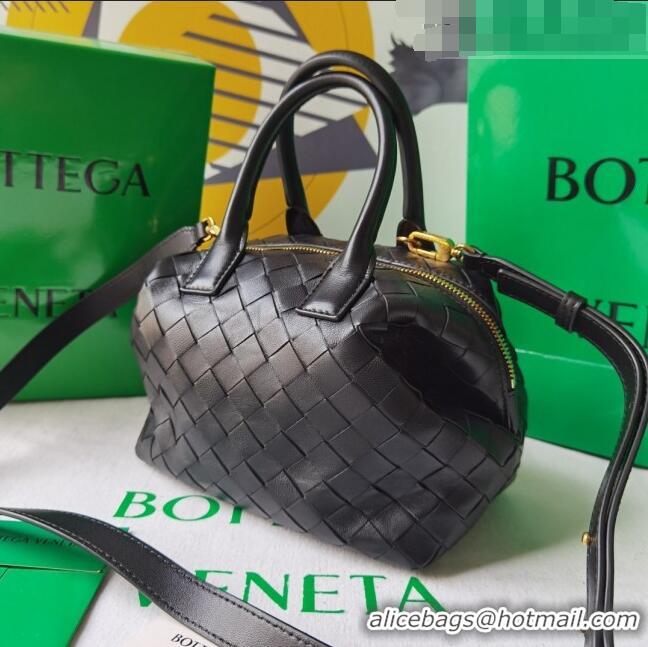 Super Quality Bottega Veneta Mini Bauletto Top Handle Bag in Intreccio Leather 764535 Black 2023