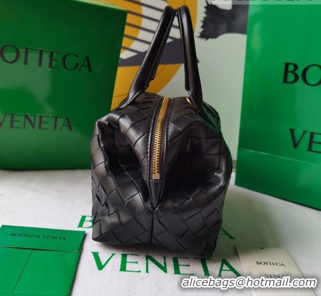 Super Quality Bottega Veneta Mini Bauletto Top Handle Bag in Intreccio Leather 764535 Black 2023