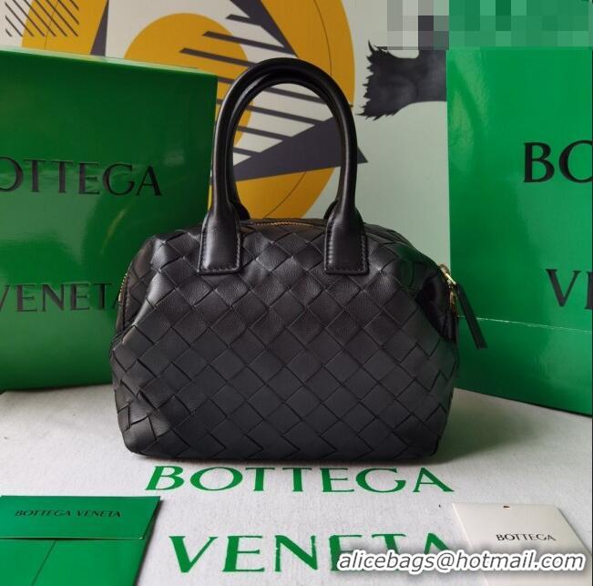 Super Quality Bottega Veneta Mini Bauletto Top Handle Bag in Intreccio Leather 764535 Black 2023