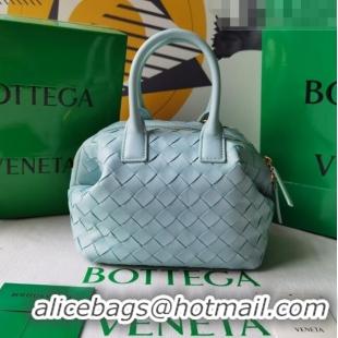 Good Quality Bottega Veneta Mini Bauletto Top Handle Bag in Intreccio Leather 764535 Light Blue 2023