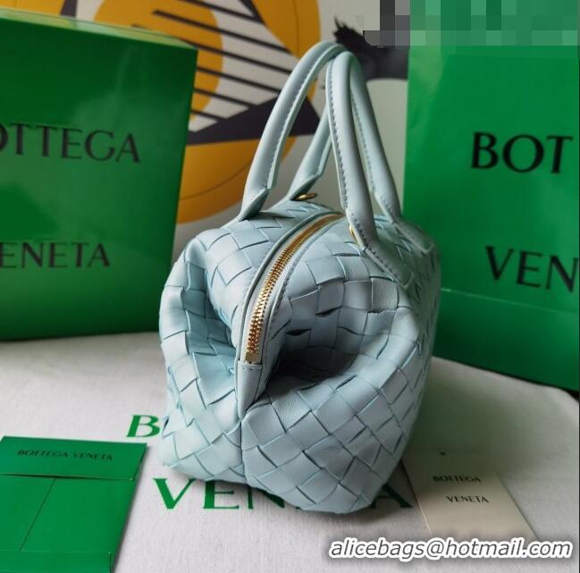 Good Quality Bottega Veneta Mini Bauletto Top Handle Bag in Intreccio Leather 764535 Light Blue 2023