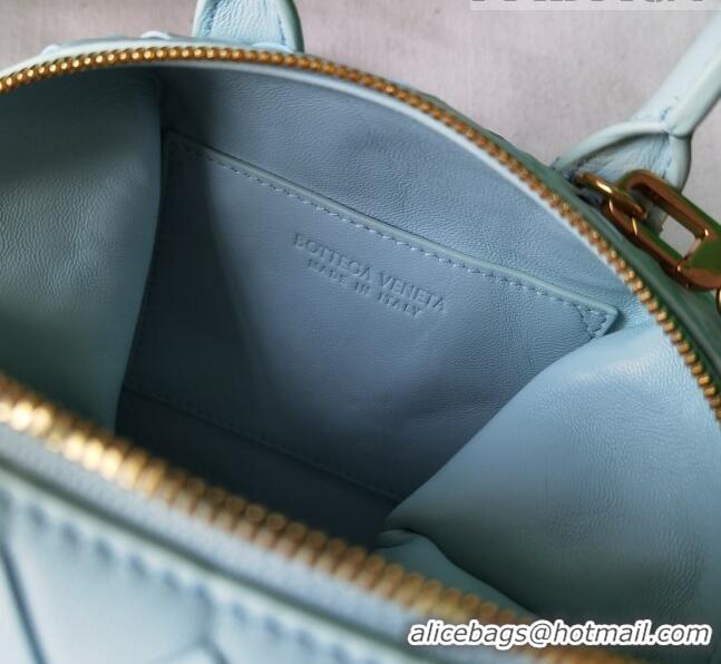 Good Quality Bottega Veneta Mini Bauletto Top Handle Bag in Intreccio Leather 764535 Light Blue 2023