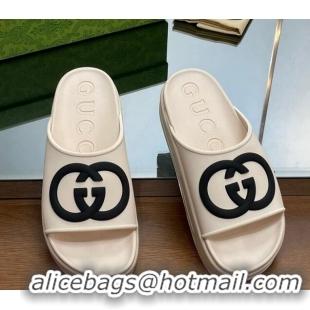 Generous Gucci Rubber Platform Slide Sandals with Interlocking G White 719006