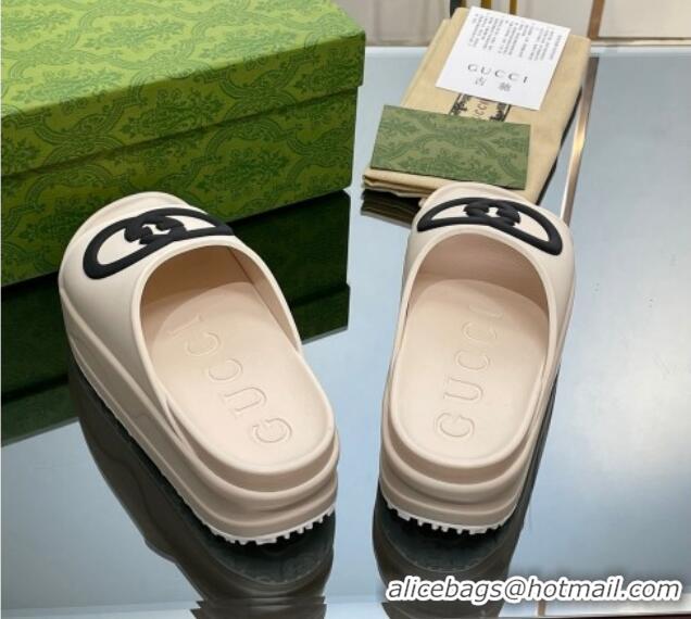 Generous Gucci Rubber Platform Slide Sandals with Interlocking G White 719006