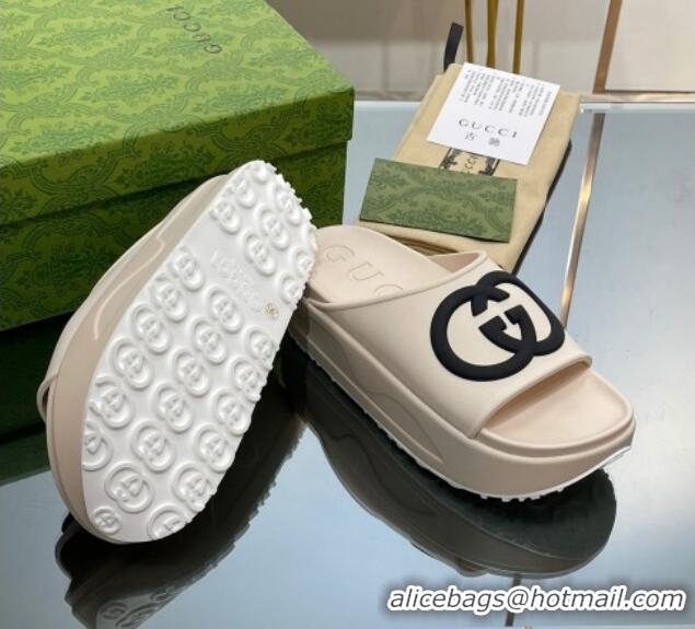 Generous Gucci Rubber Platform Slide Sandals with Interlocking G White 719006