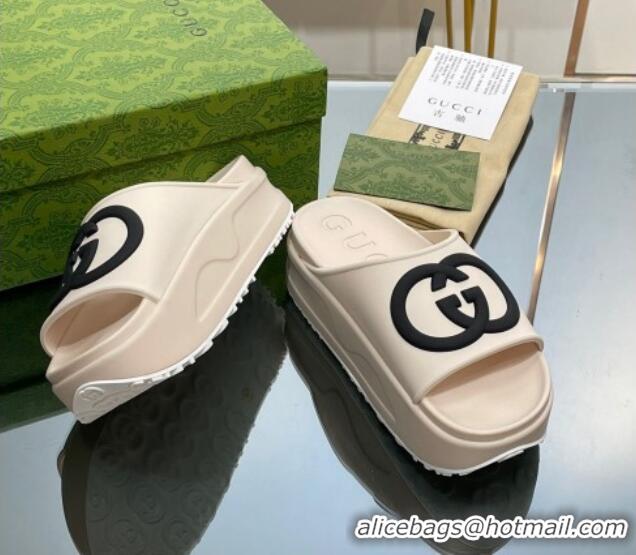 Generous Gucci Rubber Platform Slide Sandals with Interlocking G White 719006