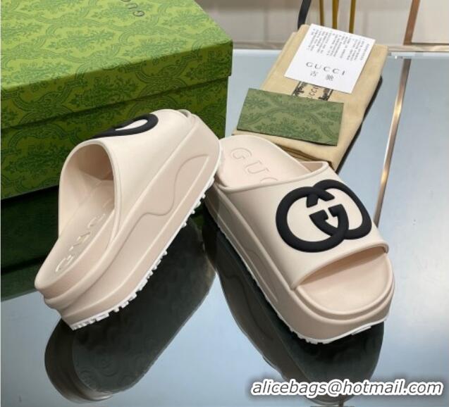 Generous Gucci Rubber Platform Slide Sandals with Interlocking G White 719006