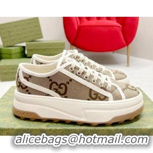 Top Design Gucci Jumbo GG Canvas Low-top Platform Sneakers 5cm Beige 719020