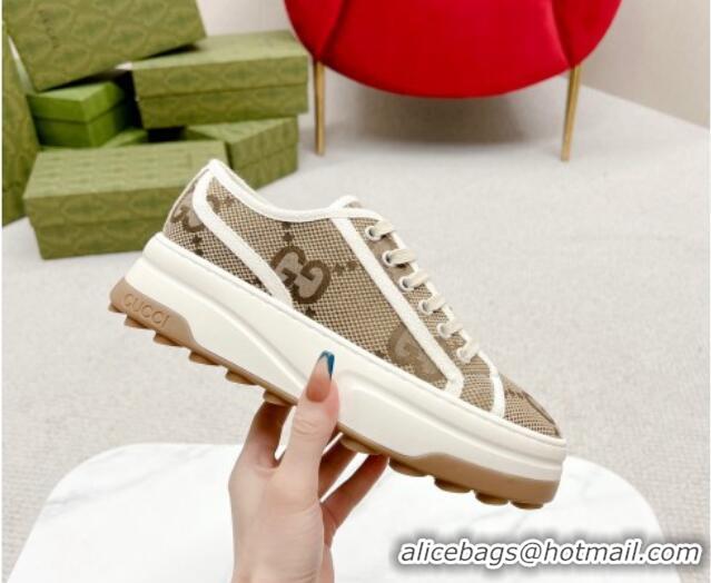 Top Design Gucci Jumbo GG Canvas Low-top Platform Sneakers 5cm Beige 719020