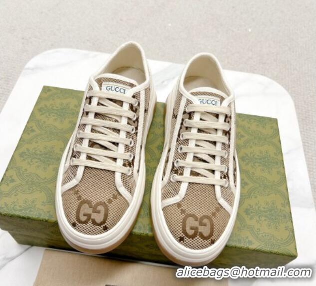 Top Design Gucci Jumbo GG Canvas Low-top Platform Sneakers 5cm Beige 719020