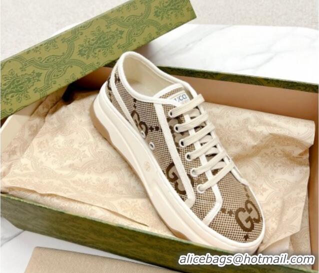 Top Design Gucci Jumbo GG Canvas Low-top Platform Sneakers 5cm Beige 719020