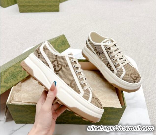 Top Design Gucci Jumbo GG Canvas Low-top Platform Sneakers 5cm Beige 719020