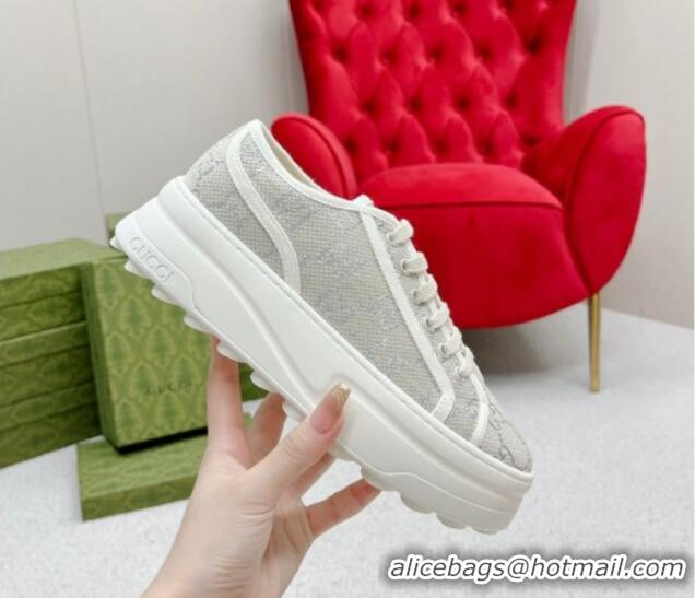 Discount Fashion Gucci GG Canvas Low-top Platform Sneakers 5cm White/Silver 719023