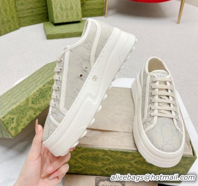 Discount Fashion Gucci GG Canvas Low-top Platform Sneakers 5cm White/Silver 719023