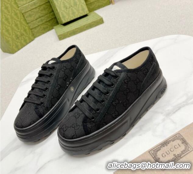 Best Product Gucci GG Canvas Low-top Platform Sneakers 5cm All Black 719025