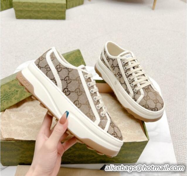 Most Popular Gucci GG Canvas Low-top Platform Sneakers 5cm Beige 719027