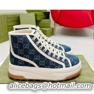 Charming Gucci GG Denim High-top Platform Sneakers 5cm Blue 719029