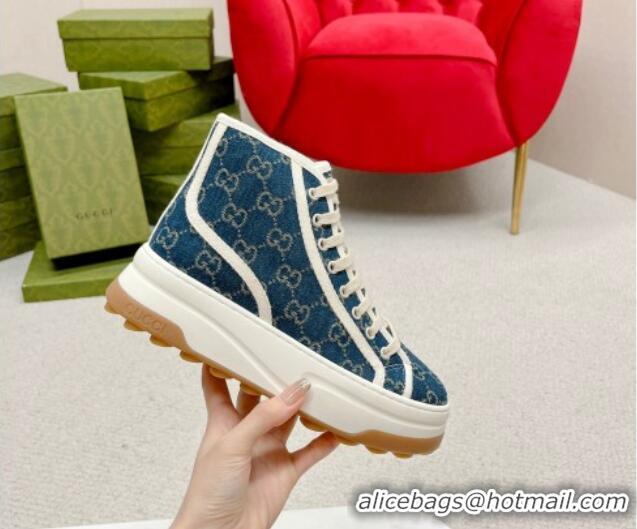 Charming Gucci GG Denim High-top Platform Sneakers 5cm Blue 719029