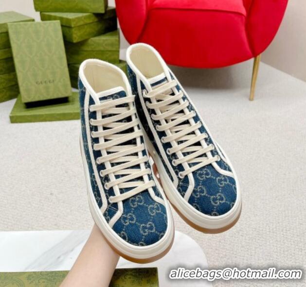 Charming Gucci GG Denim High-top Platform Sneakers 5cm Blue 719029