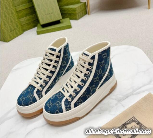 Charming Gucci GG Denim High-top Platform Sneakers 5cm Blue 719029