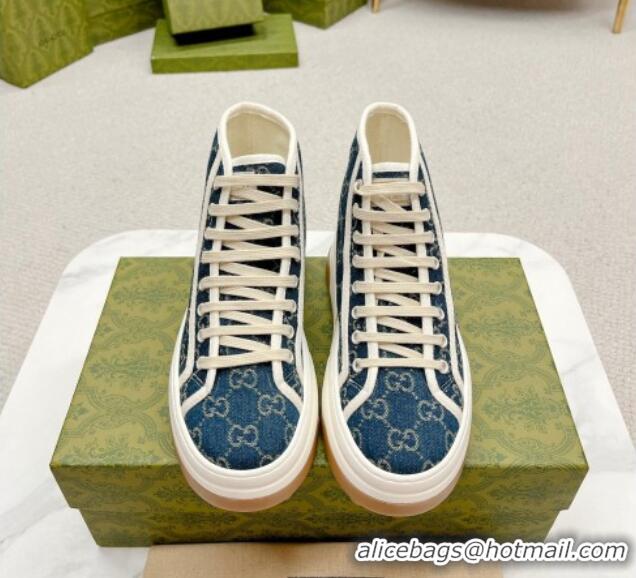 Charming Gucci GG Denim High-top Platform Sneakers 5cm Blue 719029