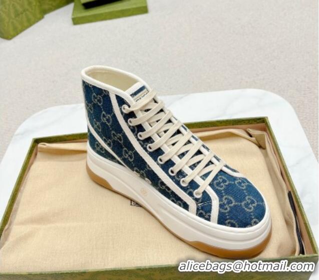 Charming Gucci GG Denim High-top Platform Sneakers 5cm Blue 719029