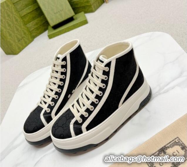 Unique Discount Gucci GG Canvas High-top Platform Sneakers 5cm Black/White 719030