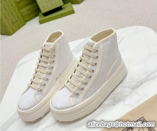 Shop Duplicate Gucci GG Canvas High-top Platform Sneakers 5cm White 719031