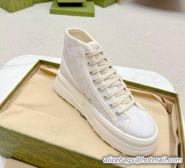 Shop Duplicate Gucci GG Canvas High-top Platform Sneakers 5cm White 719031