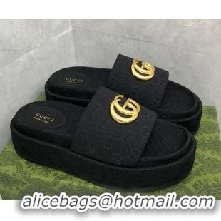 Hot Style Gucci GG Canvas Platform Slide Sandals with GG Black 724088