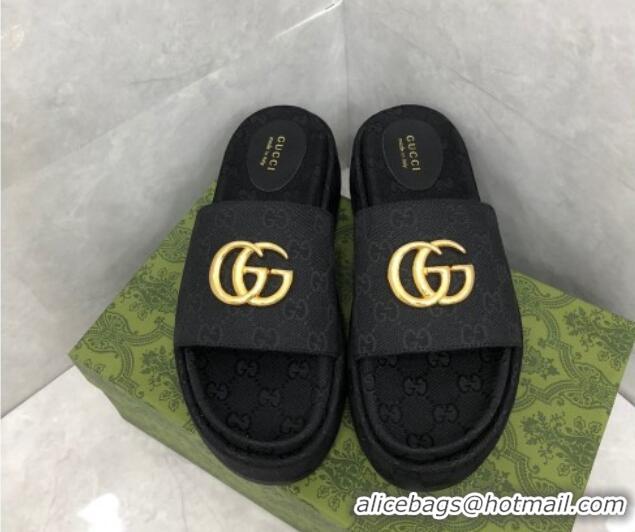 Hot Style Gucci GG Canvas Platform Slide Sandals with GG Black 724088