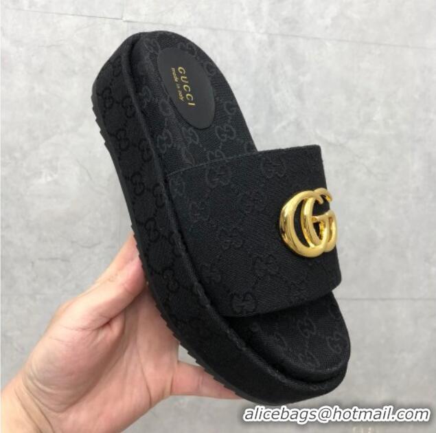 Hot Style Gucci GG Canvas Platform Slide Sandals with GG Black 724088