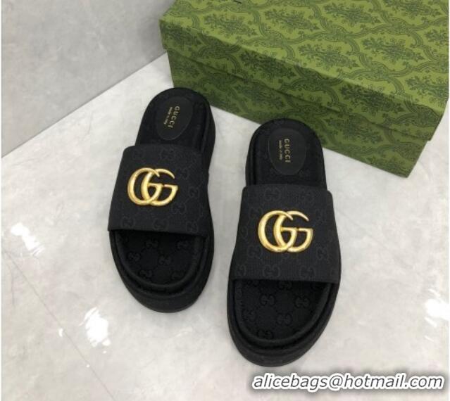 Hot Style Gucci GG Canvas Platform Slide Sandals with GG Black 724088