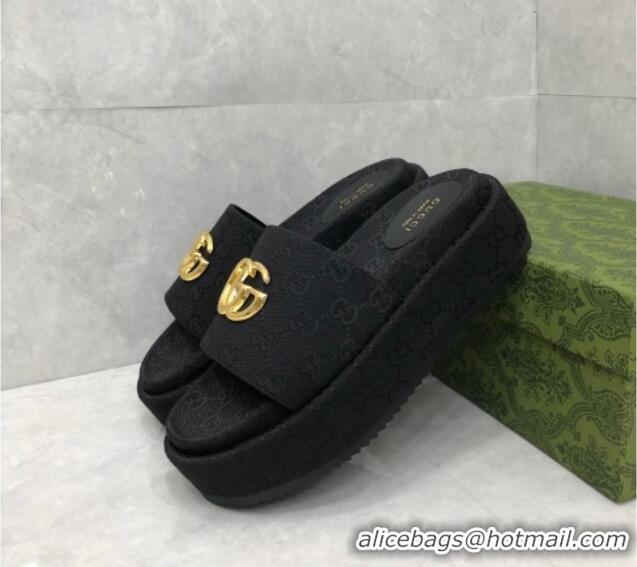 Hot Style Gucci GG Canvas Platform Slide Sandals with GG Black 724088