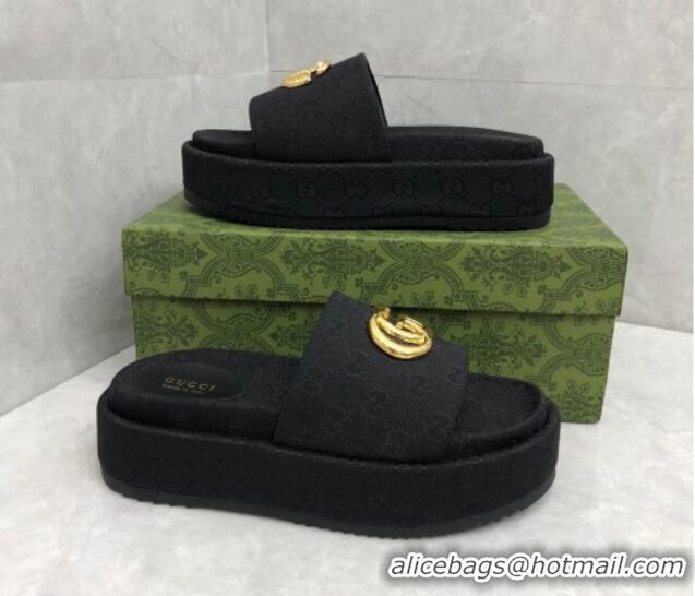 Hot Style Gucci GG Canvas Platform Slide Sandals with GG Black 724088