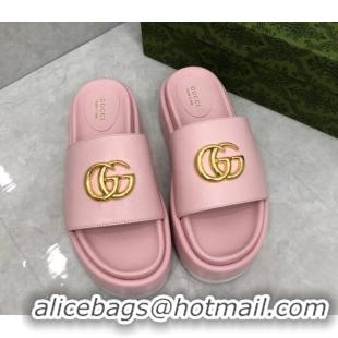 Sophisticated Gucci Leather Platform Slide Sandals with GG Light Pink 724091