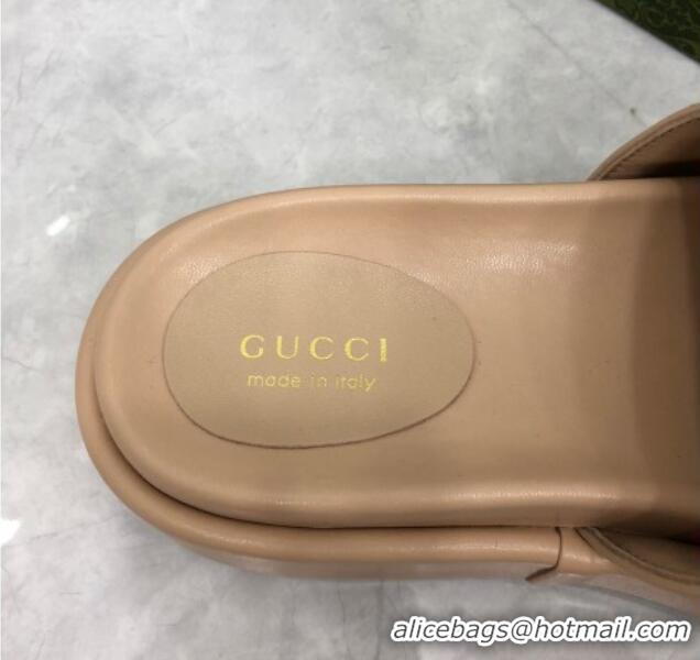 Sumptuous Gucci Leather Platform Slide Sandals with GG Beige 724092